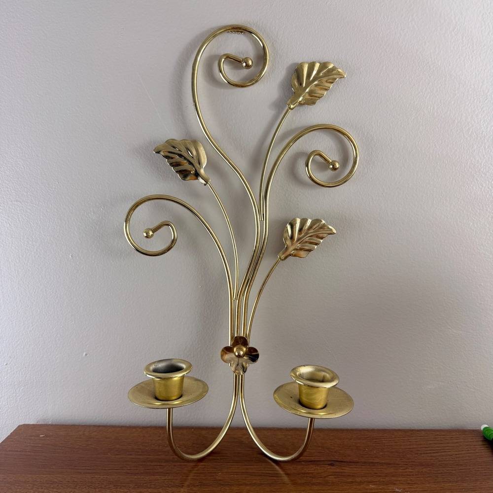Wall Sconce Home Gold Excellent Botanical Leaf Scroll Brass Tone Metal